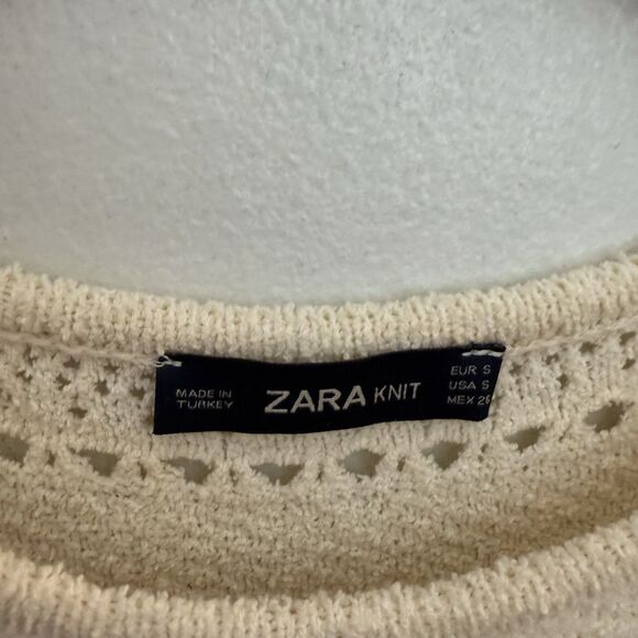 Zara Ivory Openwork Knit Dress Short Sleeve  Spring Fit & Flare Women’s Small - Picture 4 of 10